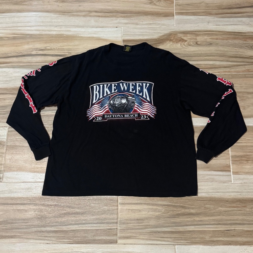 Hot Leathers Daytona‎ Beach Bike Week 2023 Long Sleeve Graphic T-Shirt XL Black